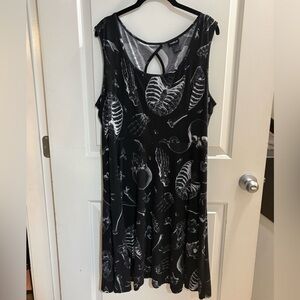 Torrid Skeleton Bone Print Skater Dress Black Keyhole Goth Halloween